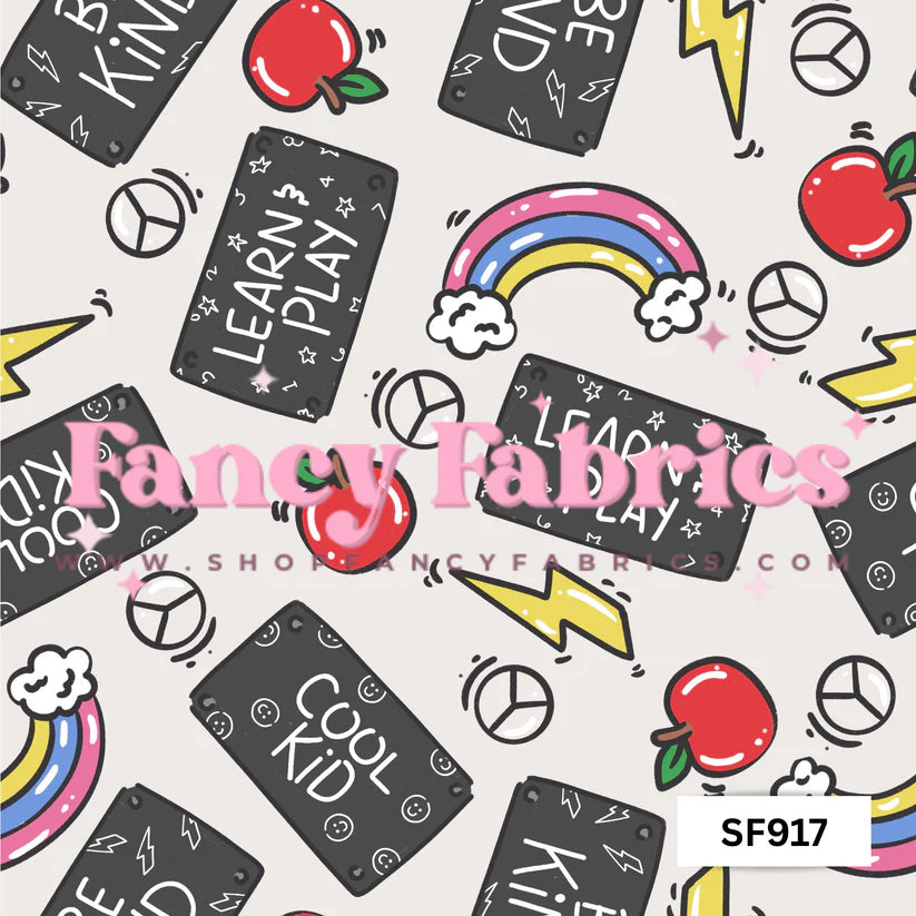 School - chalkboard, rainbows, apples